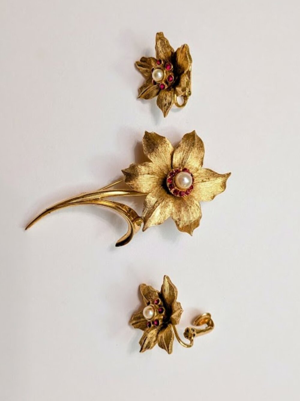 Vintage Marcel Boucher Signed 8367 Floral Brooch & Earrings Demi-Parure